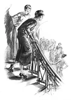 Prints of An impression of royal Russian exile, Grand Duchess Marie being given a tour of Mademoiselle Chanels salon in Paris in the early 1920s Fashion Prints: Coco Chanel and Grand Duchess Marie: A Royal Visit Print