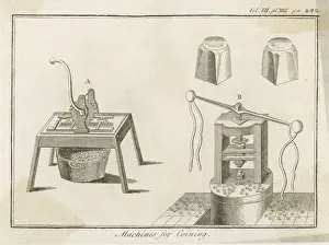 Coining Machines Print (L) and Mill from Mary Evans