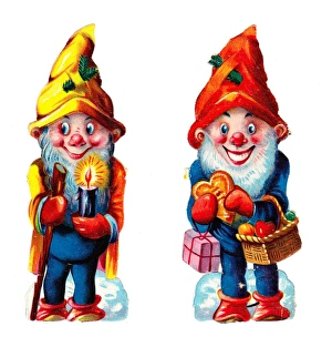 Colourful gnomes on two Victorian Christmas scraps Colourful gnomes on two Victorian Christmas scraps