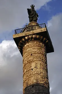 Carrara Marble Sculpture Prints: The Column of Marcus Aurelius. Piazza Colonna. Rome. Italy