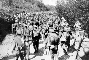 Column of Russian soldiers marching to the Balkan front Column of Russian soldiers marching to the Balkan front