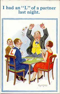 Comc postcard, Four people playing cards Date: 20th century Comc postcard, Four people playing cards Date: 20th century