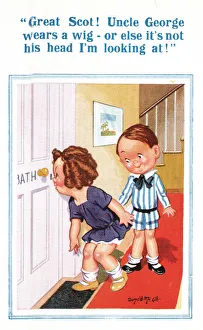 Comic postcard, Children peeping through bathroom keyhole Comic postcard, Children peeping through bathroom keyhole