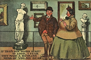 Comic postcard, couple in an art gallery Comic postcard, couple in an art gallery