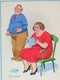 Comic postcard, Couple with uncle's letter Comic postcard, Couple with uncle's letter