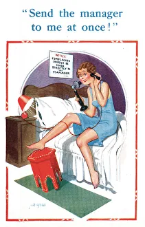 Comic postcard, Dissatisfied hotel guest Comic postcard, Dissatisfied hotel guest