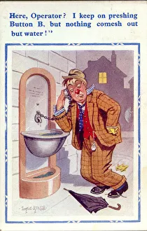 Comic postcard, Drunken man with water spout Comic postcard, Drunken man with water spout