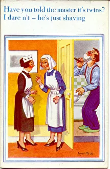 Comic postcard, Father of twins shaving Comic postcard, Father of twins shaving