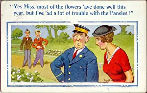 Comic postcard, Flowers in the park Date: 20th century Comic postcard, Flowers in the park Date: 20th century