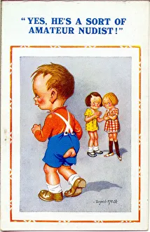 Comic postcard, Two girls discuss little boy Date: 20th century Comic postcard, Two girls discuss little boy Date: 20th century