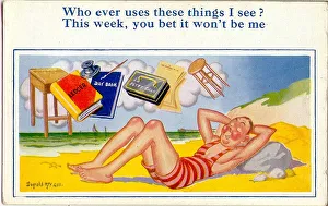 Comic postcard, Man asleep on the beach Comic postcard, Man asleep on the beach