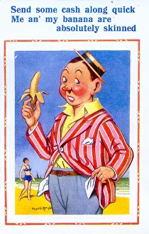 Comic postcard, Man with banana at the seaside Comic postcard, Man with banana at the seaside