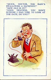 Comic postcard, Man on the phone to the doctor Comic postcard, Man on the phone to the doctor