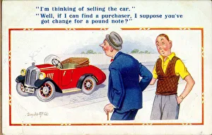 Comic postcard, Man selling his car Date: 20th century Comic postcard, Man selling his car Date: 20th century
