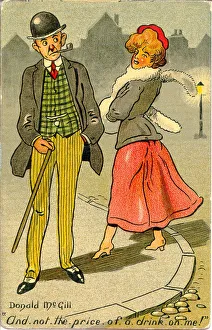 Comic postcard, Man and woman in the street Comic postcard, Man and woman in the street