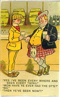 Comic postcard, Two men chatting in a public house Date: 20th century Comic postcard, Two men chatting in a public house Date: 20th century