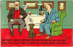 Comic postcard, Two men and a dog Date: 20th century Comic postcard, Two men and a dog Date: 20th century
