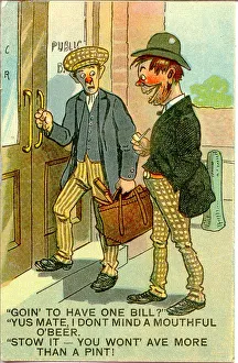 Comic postcard, Two men entering a public house Date: 20th century Comic postcard, Two men entering a public house Date: 20th century