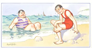 Comic postcard, Two men at the seaside Date: 20th century Comic postcard, Two men at the seaside Date: 20th century