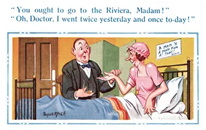 Comic postcard, Middle-aged spinster and doctor Date: 20th century Comic postcard, Middle-aged spinster and doctor Date: 20th century