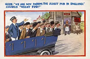 Comic Postcard Print - Oldest Pub in England (circa 1930)