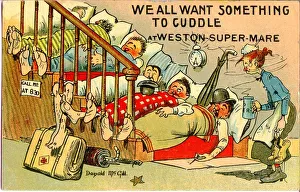 Comic postcard, People sleeping on the stairs at Weston-Super-Mare Comic postcard, People sleeping on the stairs at Weston-Super-Mare