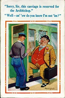 Comic postcard, Railway passenger and station porter Date: 20th century Comic postcard, Railway passenger and station porter Date: 20th century