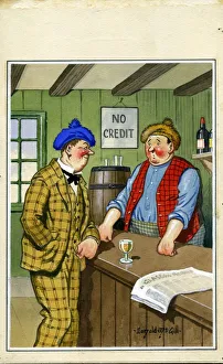 Comic postcard, Scene in a Glasgow pub Comic postcard, Scene in a Glasgow pub
