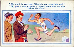 Comic postcard, Scotsman discusses runner's training Comic postcard, Scotsman discusses runner's training