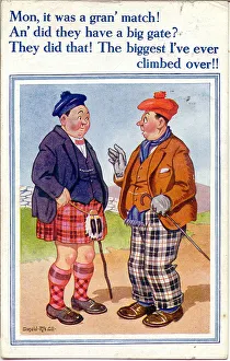 Comic postcard, Scotsmen discuss football match Comic postcard, Scotsmen discuss football match