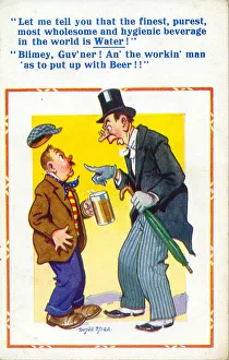 Comic postcard, Temperance argument for water, not beer Date: 20th century Comic postcard, Temperance argument for water, not beer Date: 20th century
