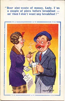 Comic postcard, Temperance campaigner in pub Comic postcard, Temperance campaigner in pub