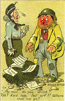 Comic postcard, Temperance woman and drunkard Date: 20th century Comic postcard, Temperance woman and drunkard Date: 20th century
