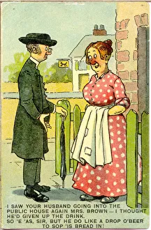 Comic postcard, Vicar and housewife Date: 20th century Comic postcard, Vicar and housewife Date: 20th century