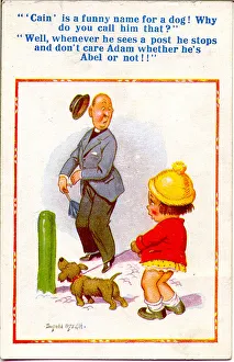 Comic postcard, Vicar, little girl and dog Comic postcard, Vicar, little girl and dog