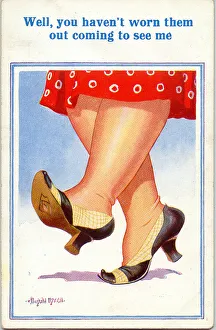 Comic postcard, Woman's feet in court shoes Date: 20th century Comic postcard, Woman's feet in court shoes Date: 20th century