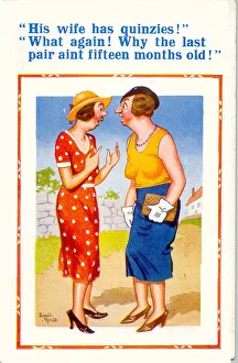 Comic postcard, Two women chatting in the street Date: 20th century Comic postcard, Two women chatting in the street Date: 20th century