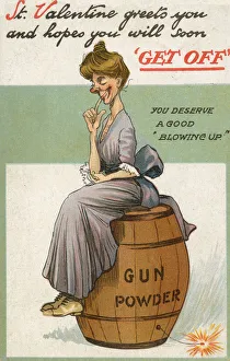 Comic Valentines Postcard - Old Maid about to be blown up Comic Valentines Postcard - Old Maid about to be blown up
