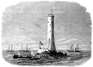 Historical Lighthouses UK Prints: The Completion of Wolf Rock Lighthouse, 1869