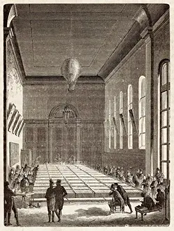 19th Century Science Experiments Prints: Construction of a voltaic battery in Paris