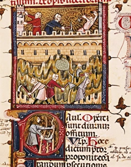 Construction of a wall. Illustration from a Latin Construction of a wall. Illustration from a Latin