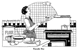 Pancake Day Prints: Mary Evans Print: Cooking a Pancake She Tosses