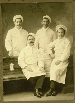 Late 19th Century Print: Four Chefs in a Kitchen