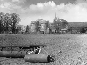 Prints of The gateway of Cooling Castle, a 14th century fortress, viewed from across freshly ploughed fields, Kent, England. Date: 14th century Cooling Prints: Cooling Castle Print: 14th Century Kent, England