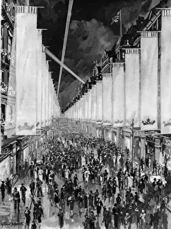 King George VI Coronation Day Prints: Coronation 1937 - Bond Street arrayed in white