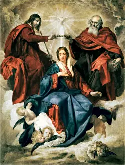 Prints of The Coronation of the Virgin by VELAZQUEZ, Diego RodrЧ uez de Silva (1599-1660). Baroque art. Oil on canvas Velazquez Prints: The Coronation of the Virgin Print by Velazquez