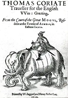 Thomas Coryate Print: Traveller on an Elephant, 1577-1617