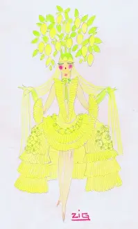 1920s Paris Music Hall Costume Design Print: Lemon Showgirl