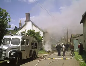 Cottage on Fire, Exminster, Devon Print 1960s