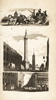 Countrymen on a stage coach, the Monument and Pie Corner Countrymen on a stage coach, the Monument and Pie Corner